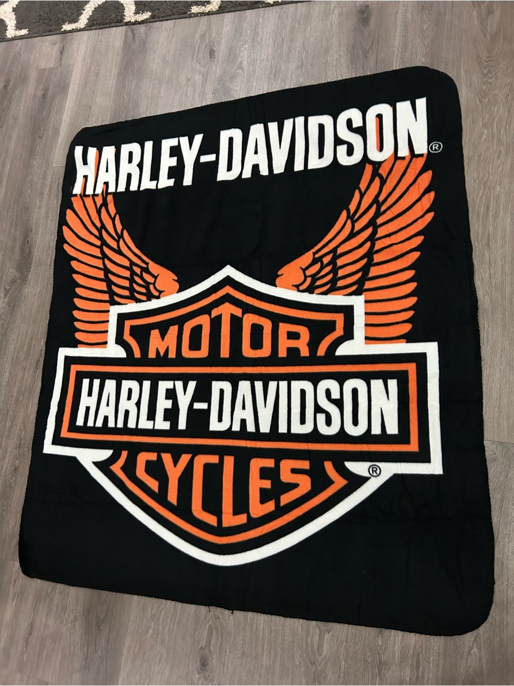 Harley Davidson Fleece Throw Blanket 56x48" Black/Orange/White Motorcycle - Picture 6 of 8